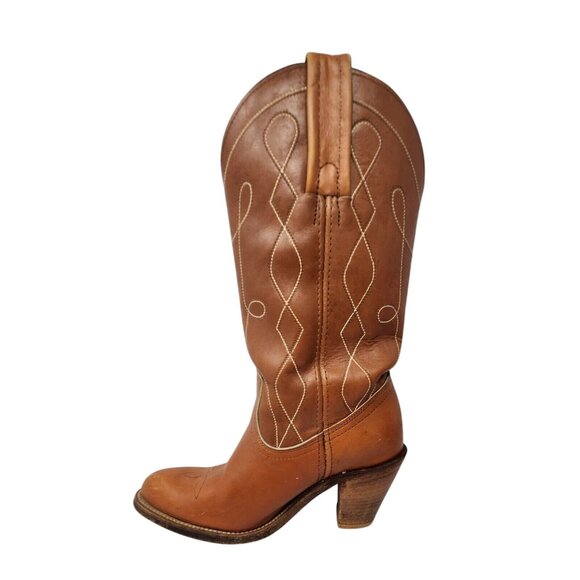 Vintage 1970s Frye Brown Leather Western Cowboy Boots Women’s 6.5 High Heel Tall - Picture 6 of 13